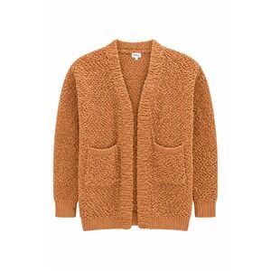 Pulse Womens Popcorn Knit Cardigan Rust Orange Open Front Pocket Sweater Small